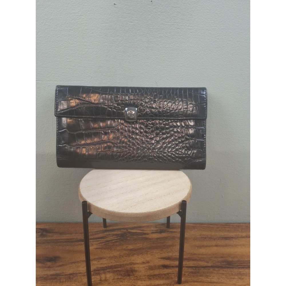 Vintage Lauren Ralph Lauren Croc Embossed Leather Wallet Check Book Organizer